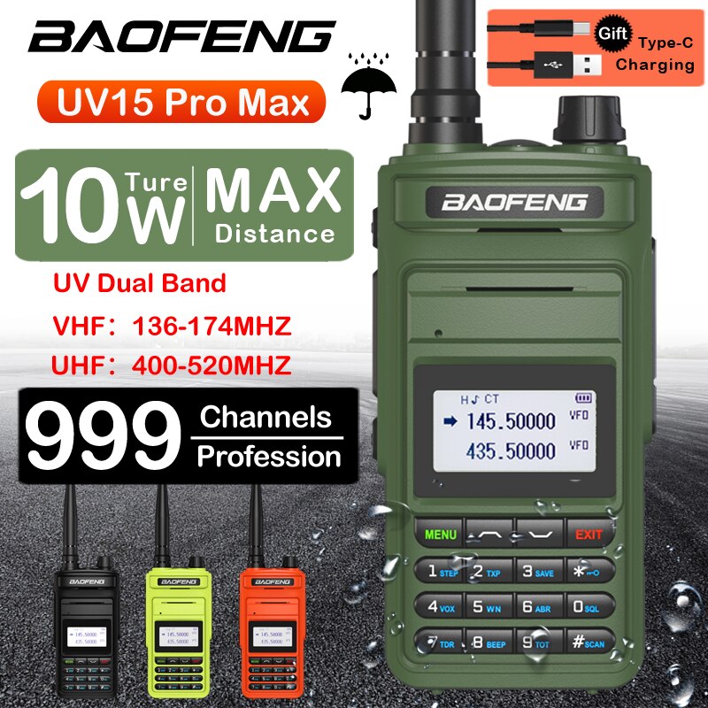 New BAOFENG UV15 Pro Max 10W Dual Band High Power CB Radio Type-C Charger Long Range Ham Radio Walkie Talkie UV-5R Two Way Radio