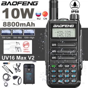Baofeng UV16 Max V2 10W High Power Waterproof Walkie Talkie Type-C Charger Long Range Distance Two Way Radio