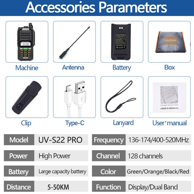 Baofeng UV-S22 PRO V2 IP68 Waterproof 10W Power Walkie Talkie Type-C Charger Powerful UHF VHF Long Range UV-9R Plus FM Radio - Image 6