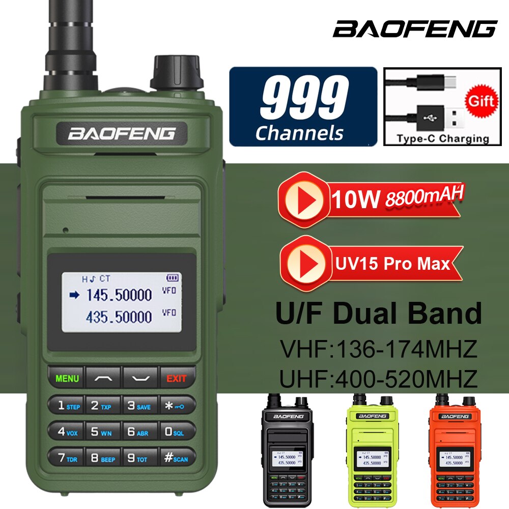 BAOFENG UV15 Pro Max High Power 10W Long Range Walkie Talkie FM Transceiver Dual Band Portable CB Ham Radio Two Way Radio