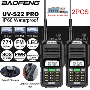 Baofeng UV-S22 PRO True 10W Power IP68 Waterproof Walkie Talkie FM 128CH Radio UHF VHF Long Range Radio Type-C
