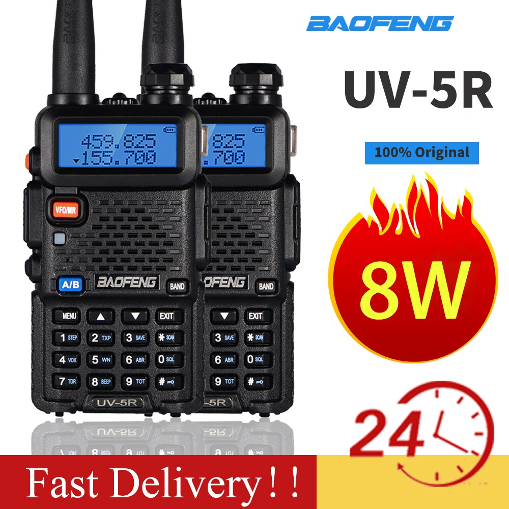 2pcs Baofeng UV-5R Walkie Talkie High Power Amateur Ham CB Radio Station Dual Band Transceiver 5KM Intercom