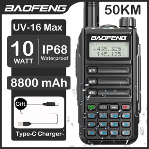 Baofeng UV-16 Max 10W High Power Waterproof Walkie Talkie Support Type-C Charger 50KM Long Range Distance Radio