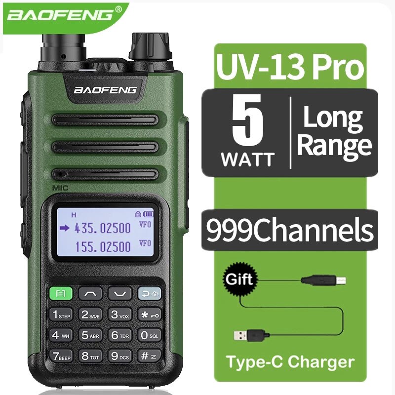 Baofeng UV-13 PRO High Power Antenna Rechargeable Walkie Talkie TYPE-C Charger Long Range Transceiver Ham Two Way Radio