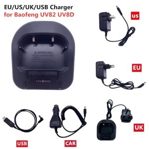 Baofeng UV-82 Walkie Talkie EU/USB/Car/US/AU/UK Battery Charger for Pofung UV-82HX UV-82HP Two Way Radio UV82plus Accessories