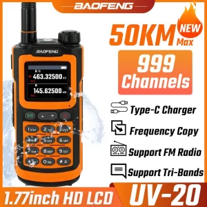 2023 Baofeng UV-20 Walkie Talkie Waterproof Dual Band High Power CB Ham Radios Comumicador Long Range Two Way Radio For Hunting