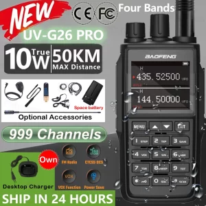 Baofeng UV-G26 PRO Walkie Talkie 10W Dual Band High Power Long Range Portable 999 Channel Ham FM Radio UHF VHF 2-Way Radio