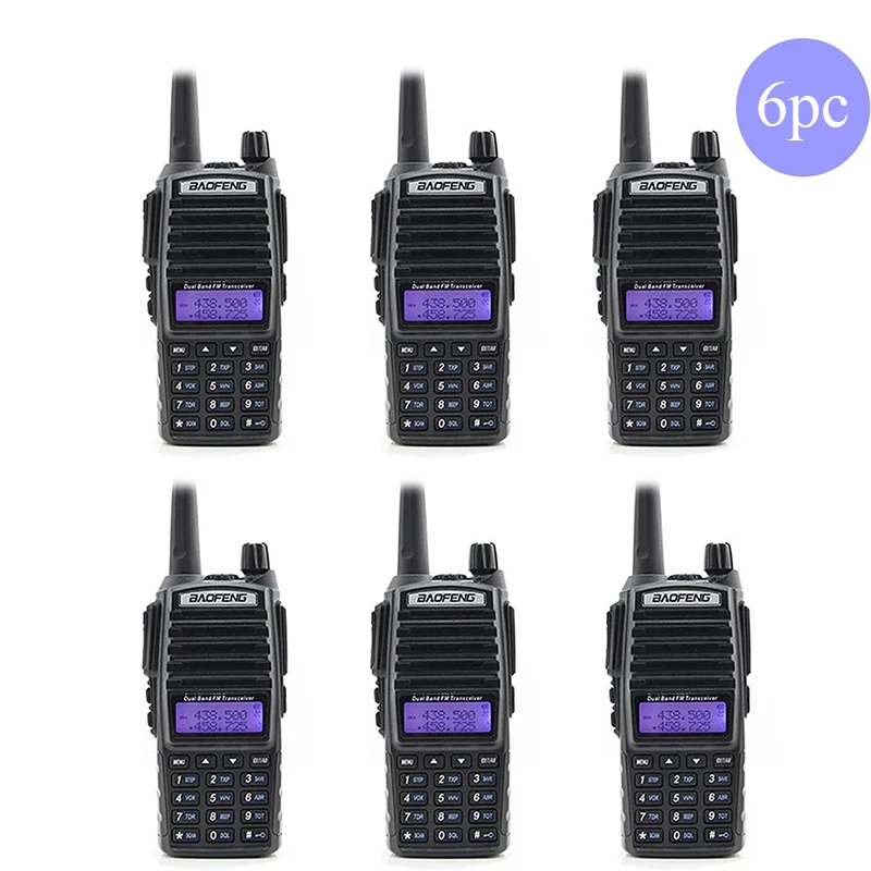 6PCS Baofeng UV-82 Radio Dual band 8W PowerfuL Walkie Talkie 136-174&400-520MHz 2800mAH battery Two Way Radio