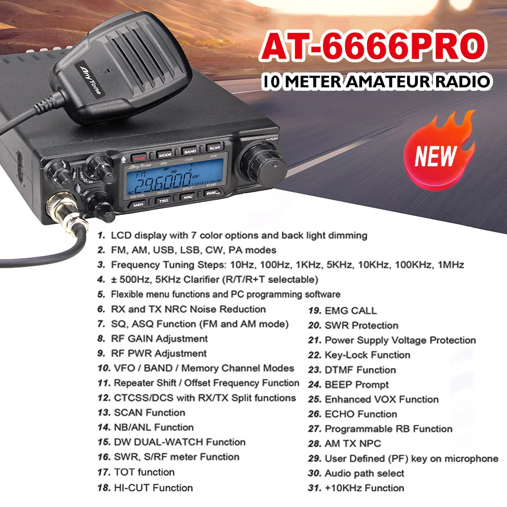 Anytone AT-6666pro 28-29.7MHz 80W High Power CB Radios Mobile Transceiver CW/AM/FM/USB /LSB/PA Mode 40CH Car Mobile Radio - Image 5