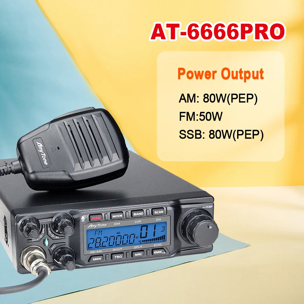 Anytone AT-6666pro 28-29.7MHz 80W High Power CB Radios Mobile Transceiver CW/AM/FM/USB /LSB/PA Mode 40CH Car Mobile Radio