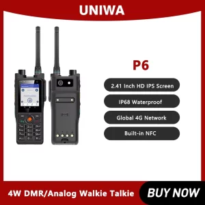 Global UNIWA P6 IP68 Rugged Walkie Talkie 4W DMR/Analog Dual Mode 2.41" 3GB+32GB 12MP 2500mAh 4G Smartphone Android 9 PTT SOS