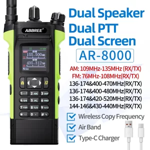 AR-8000 Air Band 12W Walkie Talkie Dual PTT Dual Display High Power Wireless Copy Frequency Type-c Handheld Ham Radio