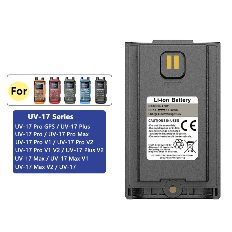 Baofeng UV-17 Pro GPS Li-ion Battery UV-17R Battery USB-C Charging Rechargerable DC7.4V 13.32Wh For UV-17 Pro Max Walkie Talkie - Image 3