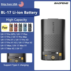Baofeng UV-17 Pro GPS Li-ion Battery UV-17R Battery USB-C Charging Rechargerable DC7.4V 13.32Wh For UV-17 Pro Max Walkie Talkie