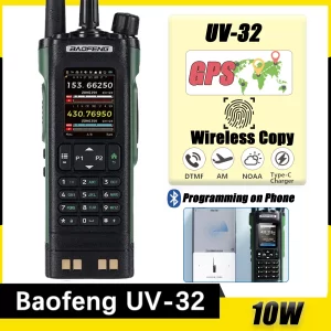 Baofeng UV-32 Walkie Talkie GPS 10W Bluetooth APP Programming Recording AM FM NOAA Type-C Charging Radio