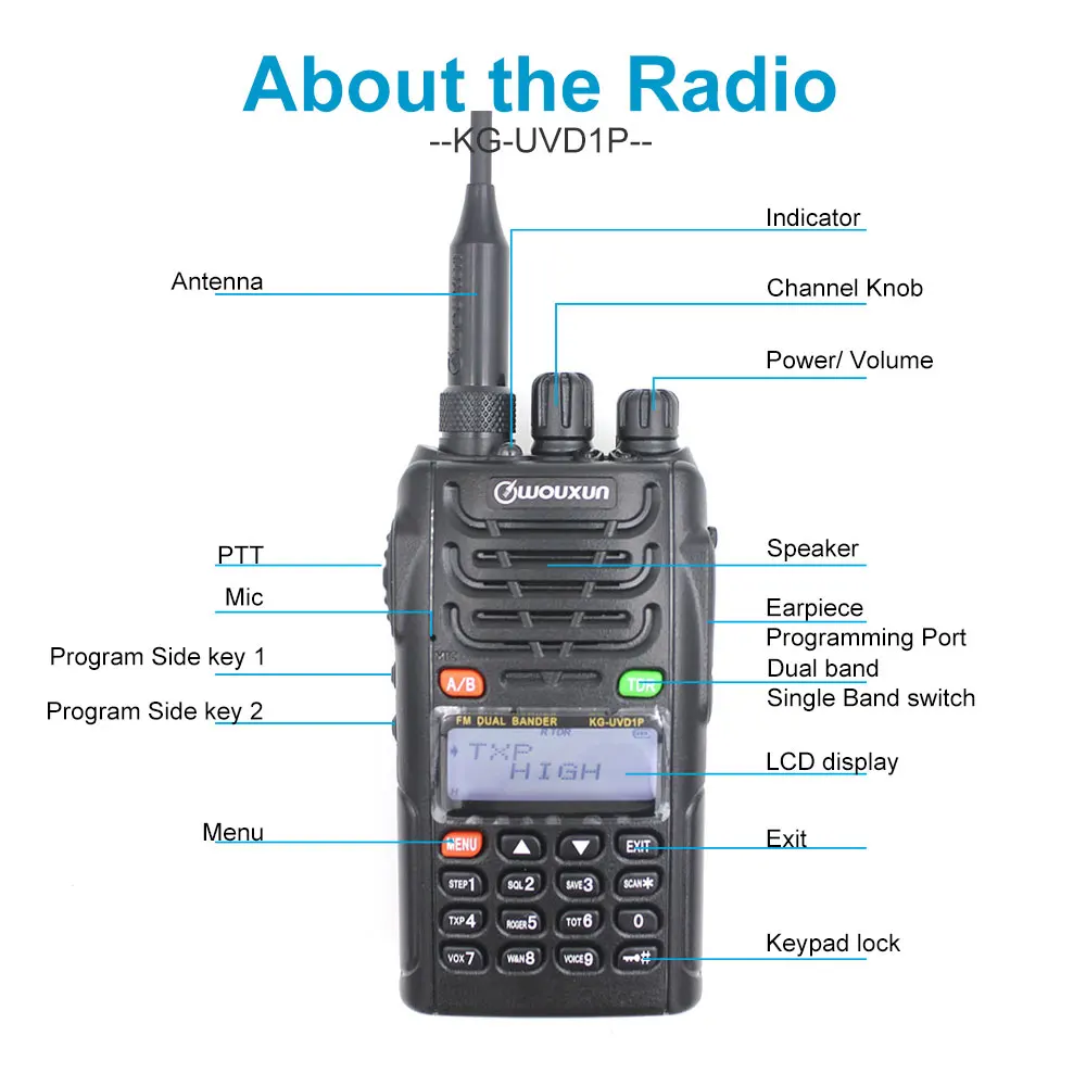 WOUXUN KG-UVD1P Dual Band Two Way Radio with 1700mAh Battery FM Transceiver Walkie Talkie UHF VHF HAM Radio - Image 2