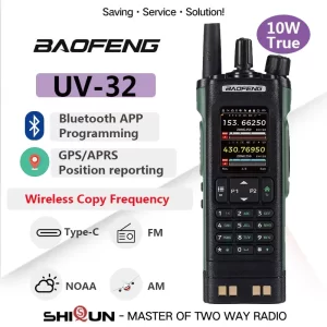Baofeng UV-32 Walkie Talkie 10W GPS Bluetooth Programming Wireless Copy Frequency Multi Band USB-C FM AM Ham Radio Updated UV25M