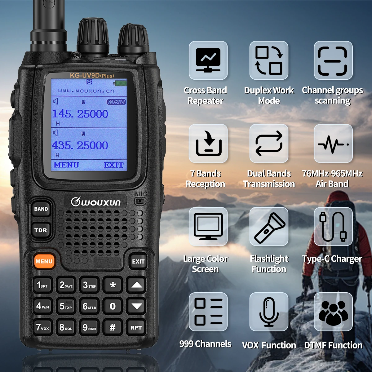 Wouxun KG-UV9D Plus Air Band Walkie Talkie VHF UHF Type-C Cross Band Repeater Transmission Communciator DTMF Ham Two Way Radio - Image 2