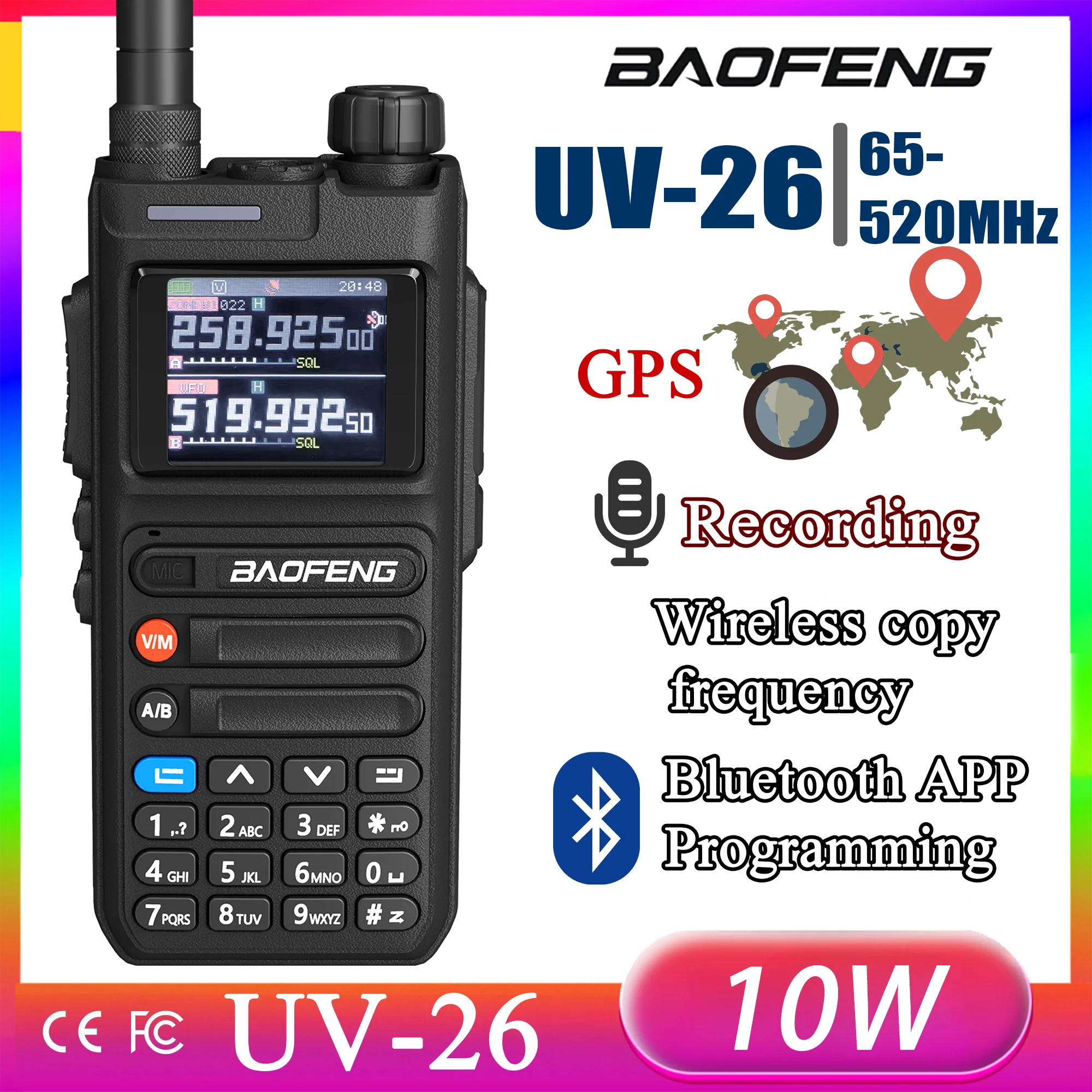 Baofeng UV-26 GPS Walkie Talkie Multi Band Phone APP Wireless Programming Recording 10W Type-C AM FM Long Range Ham Two Way Radio