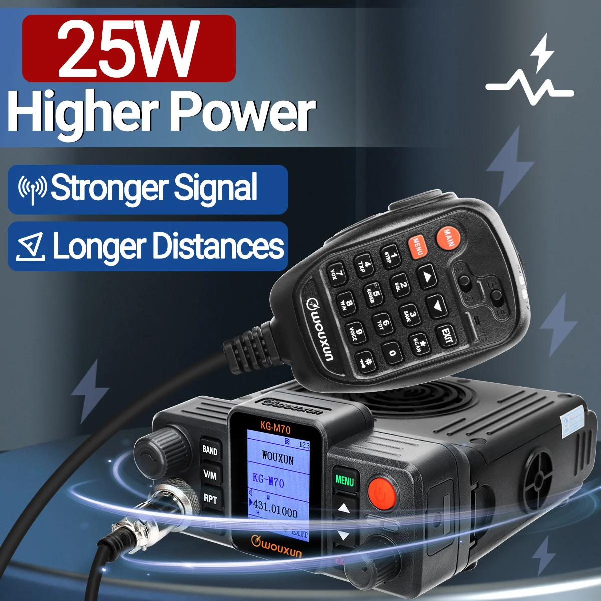 WOUXUN KG-M70 25W Mobile Radio Cross Band Repeater Long Range 999CH High Power Dual Band CB Car Radio Station With Microphone - Image 2