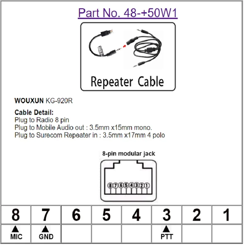 48-50W1 Repeater Controller Cable for Wouxun KG-920 KG-950 Mobile Radio Line Work with Surecom Box Accessory - Image 3