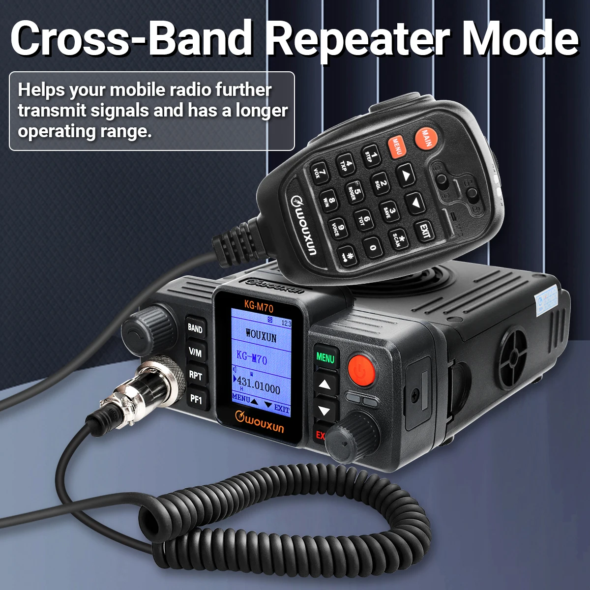 WOUXUN KG-M70 25W Mobile Radio Cross Band Repeater Long Range 999CH High Power Dual Band CB Car Radio Station With Microphone - Image 3