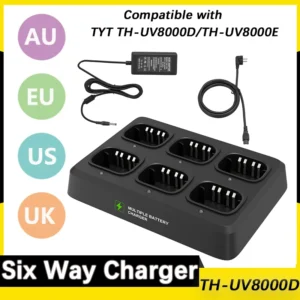 Multi Battery Desktop Charger TH-UV8000D | Six Way Multi Plug for TYT Two Way Radios