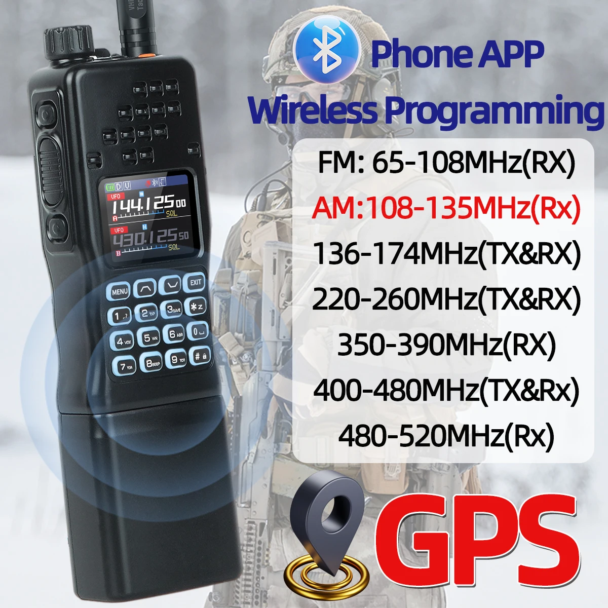 Baofeng AR-152 PRO Multi Band Bluetooth Programming GPS ham radio high powerful 12000mAh battery army tactial walkie talkie - Image 3