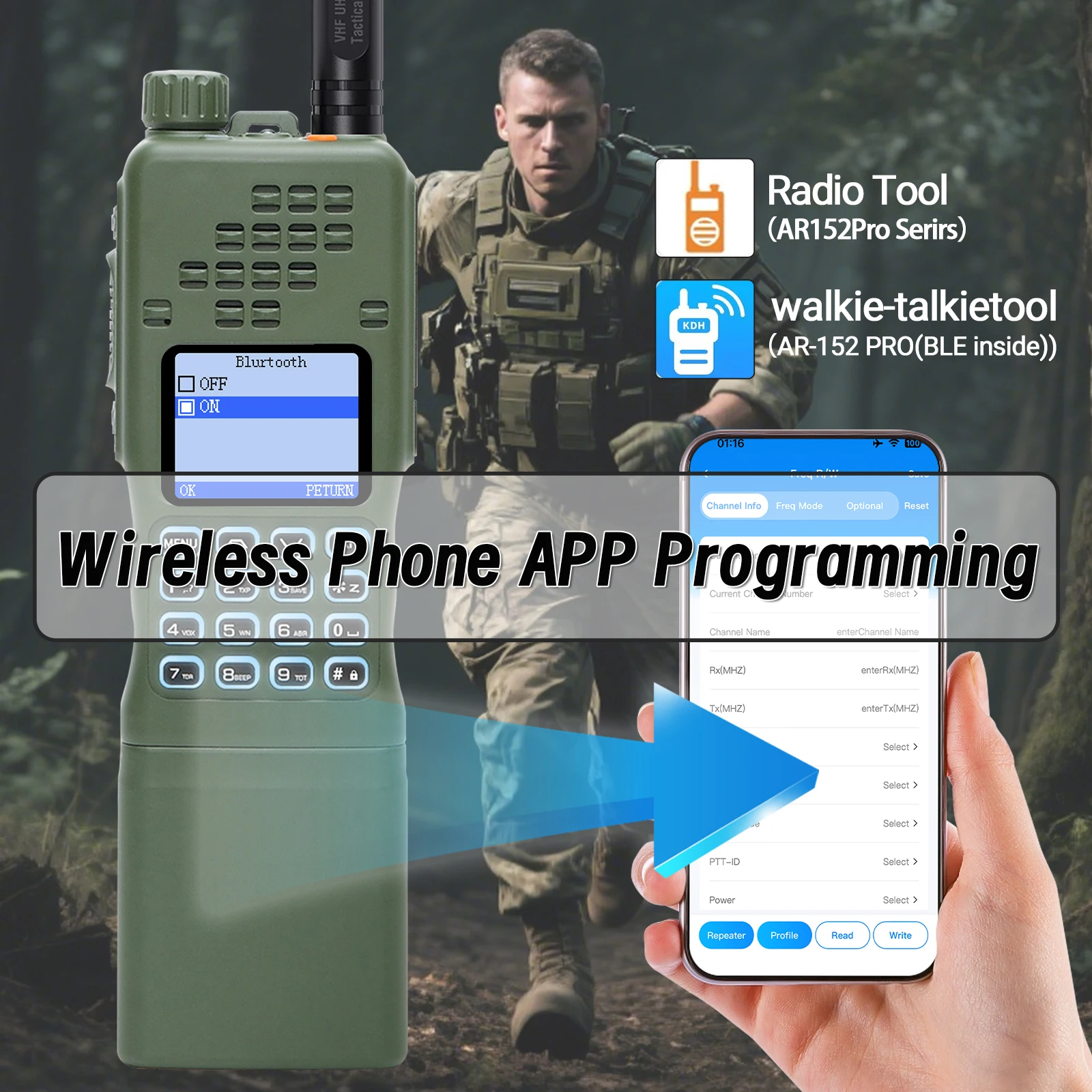 New BAOFENG AR-152 PRO GPS Walkie Talkie Bluetooth Programming Multi Band Tri-power 12000mAh Tactial Long Range Ham Radio - Image 2
